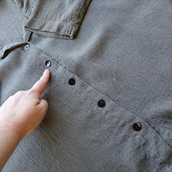Amanda Gray Tencel Button up Blouse Large long sleeve textured collared grey - Picture 7 of 16
